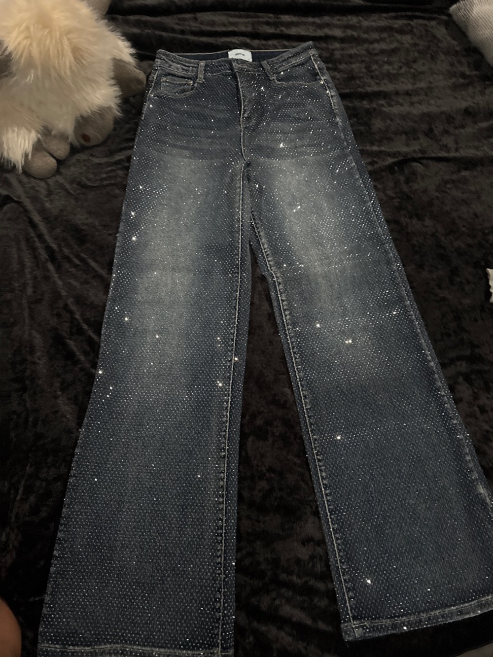 Dark denim all over rhinestone jeans size stone jeans